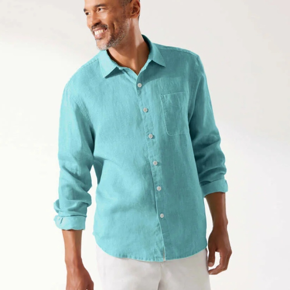 EUC Tommy Bahama Sea Glass Breezer Long Sleeve Linen Shirt Lawn Chair Size XXL